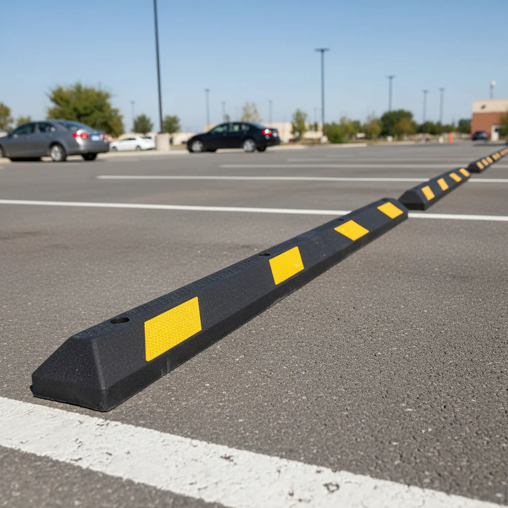6 Ft Rubber Wheel Curb Stop – Heavy Duty, DOT Approved, Parking Reflective, for Cars, SUVs & Trucks