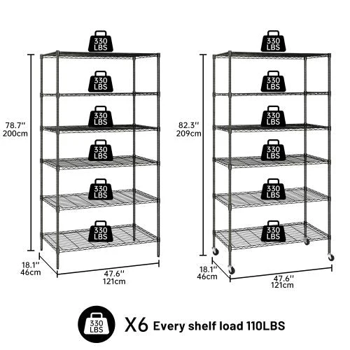 6-Tier Adjustable Wire Metal Shelving Rack – Heavy-Duty Garage Organizer | DWS2083 - Image 3