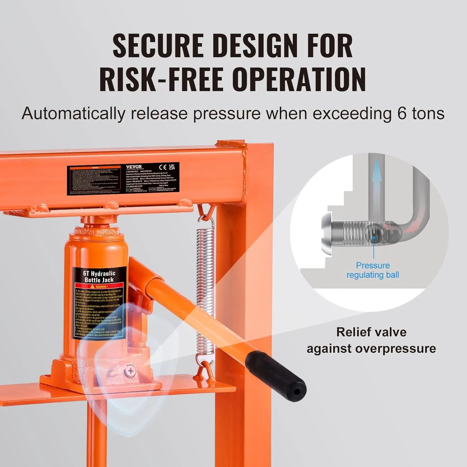 6-Ton H-Frame Hydraulic Shop Floor Press – Heavy-Duty Steel Frame with Relief Valve 3581271 - Image 3