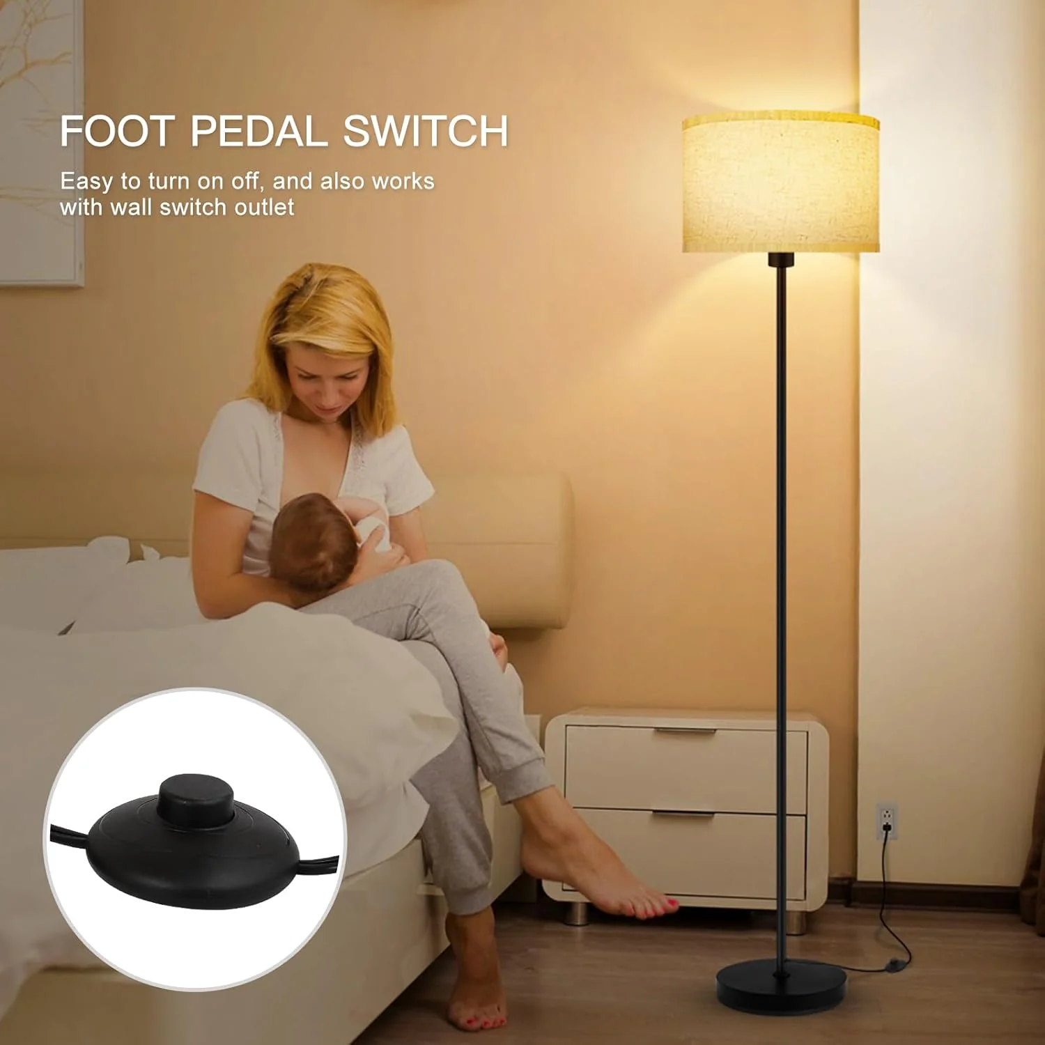 60” LED Floor Lamp – Modern Standing Lamp with Beige Shade for Living Room & Bedroom (12W, 2700K Warm White) 3388411 - Image 2