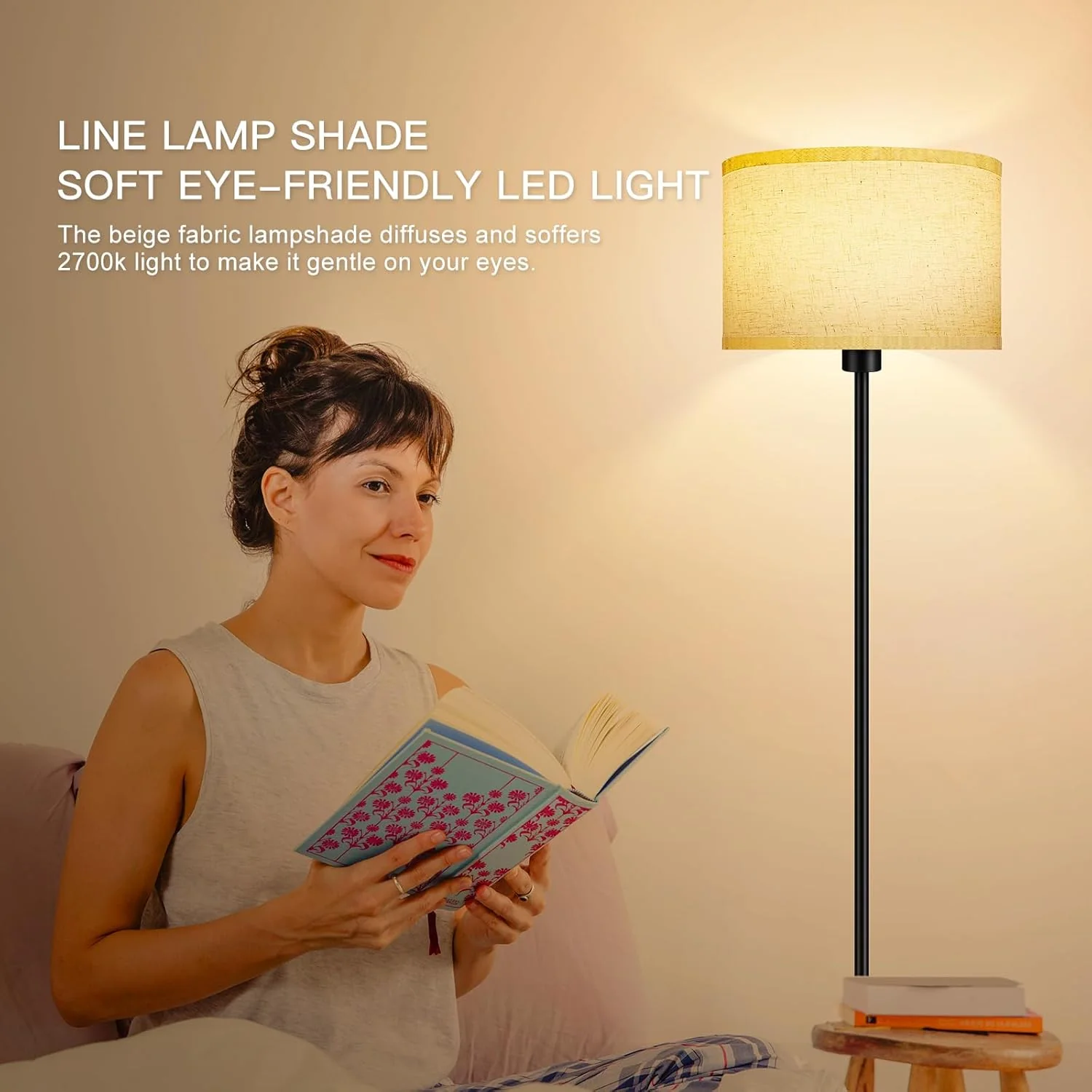 60” LED Floor Lamp – Modern Standing Lamp with Beige Shade for Living Room & Bedroom (12W, 2700K Warm White) 3388411 - Image 4