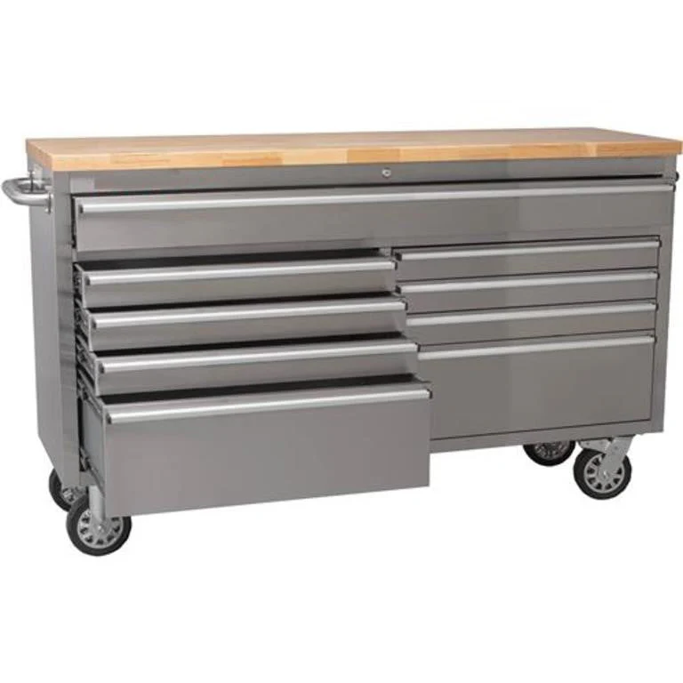 61-Inch Stainless Steel 9-Drawer Tool Chest with Power Strip HTC6109W - Image 2