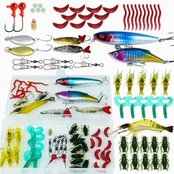 61 PCS Fishing Lure Kit Assorted Baits Hooks Soft Lures Tackle Set SC056