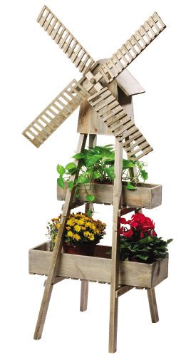 63" Wooden Garden Windmill with Planter Box – Pinewood Outdoor Yard & Garden Décor