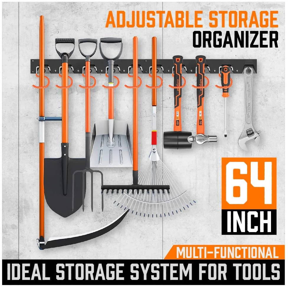 64" Garage Tool Organizer Wall Mount with Adjustable Hooks & Rails – Heavy-Duty Storage System WT21392 - Image 2