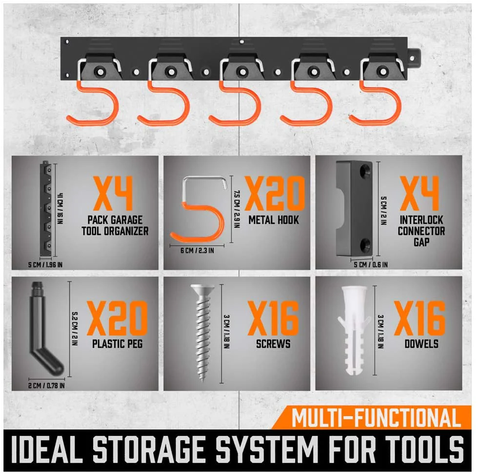 64" Garage Tool Organizer Wall Mount with Adjustable Hooks & Rails – Heavy-Duty Storage System WT21392 - Image 4