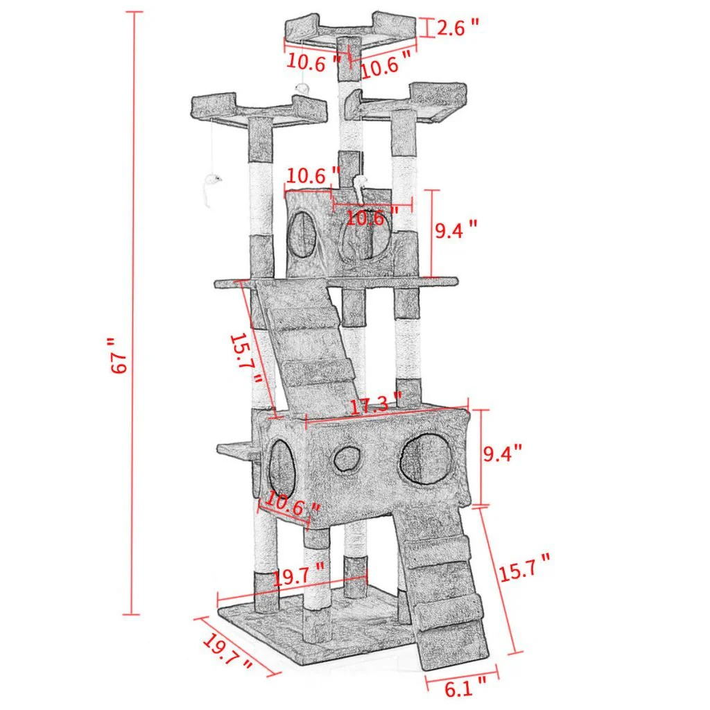 NEW 67-Inch Cat Tree Tower – Multi-Level Playhouse Condo with Toy Ball 67TREEB - Image 2