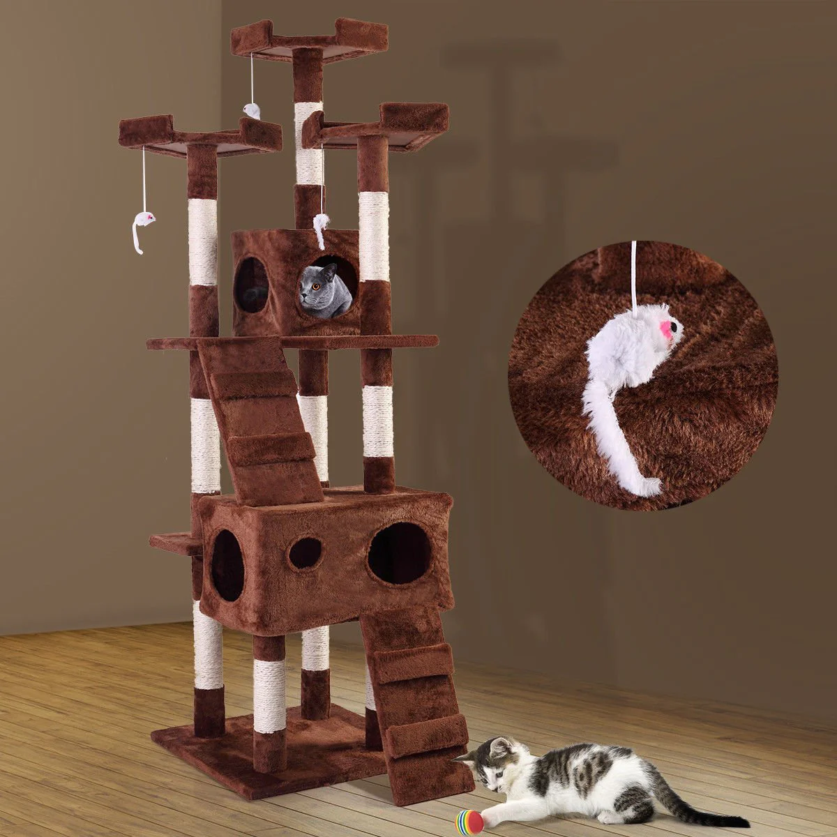 NEW 67-Inch Cat Tree Tower – Multi-Level Playhouse Condo with Toy Ball 67TREEB - Image 3