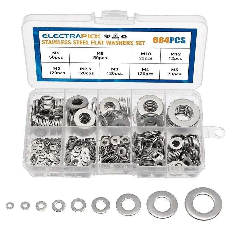 684pcs Flat Washer Stainless Steel Assortment Set FS010509 - Image 5