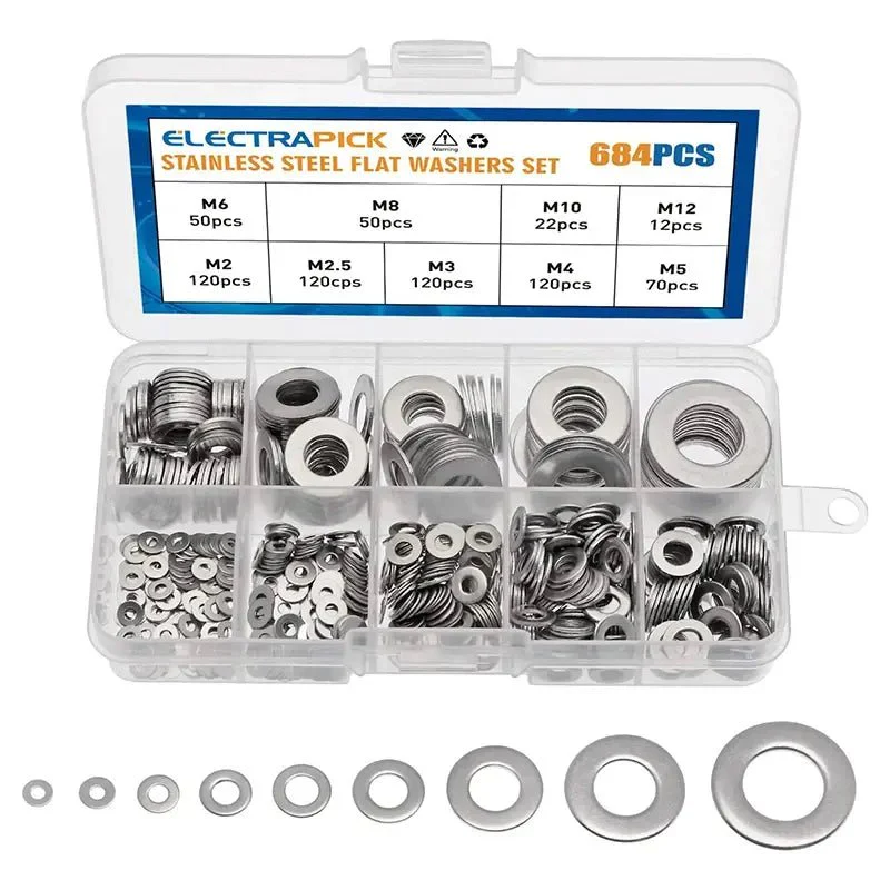 684pcs Flat Washer Stainless Steel Assortment Set FS010509 - Image 6