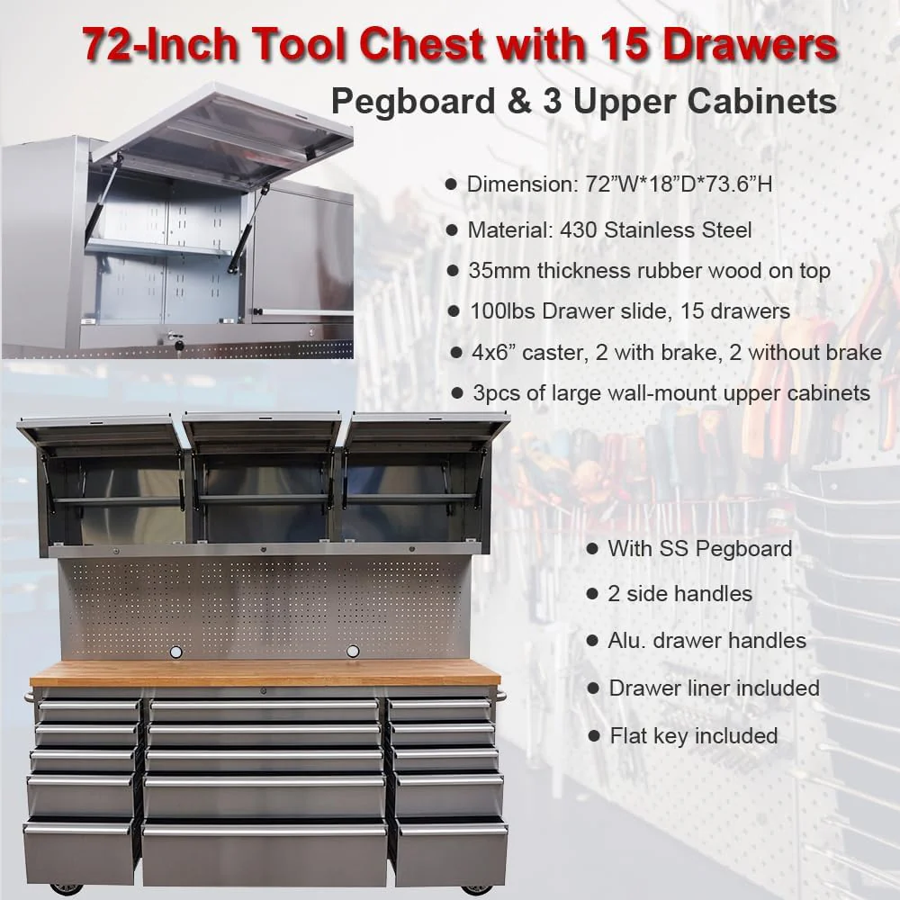 New 6 FT Stainless Steel Tool Bench – 18-Drawer Industrial Workstation HTC7218W - Image 4