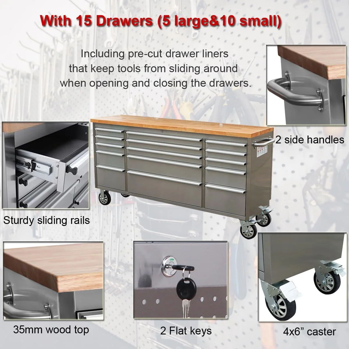 New 6 FT Stainless Steel Tool Bench – 15-Drawer Heavy-Duty Workstation HTC7215W - Image 3