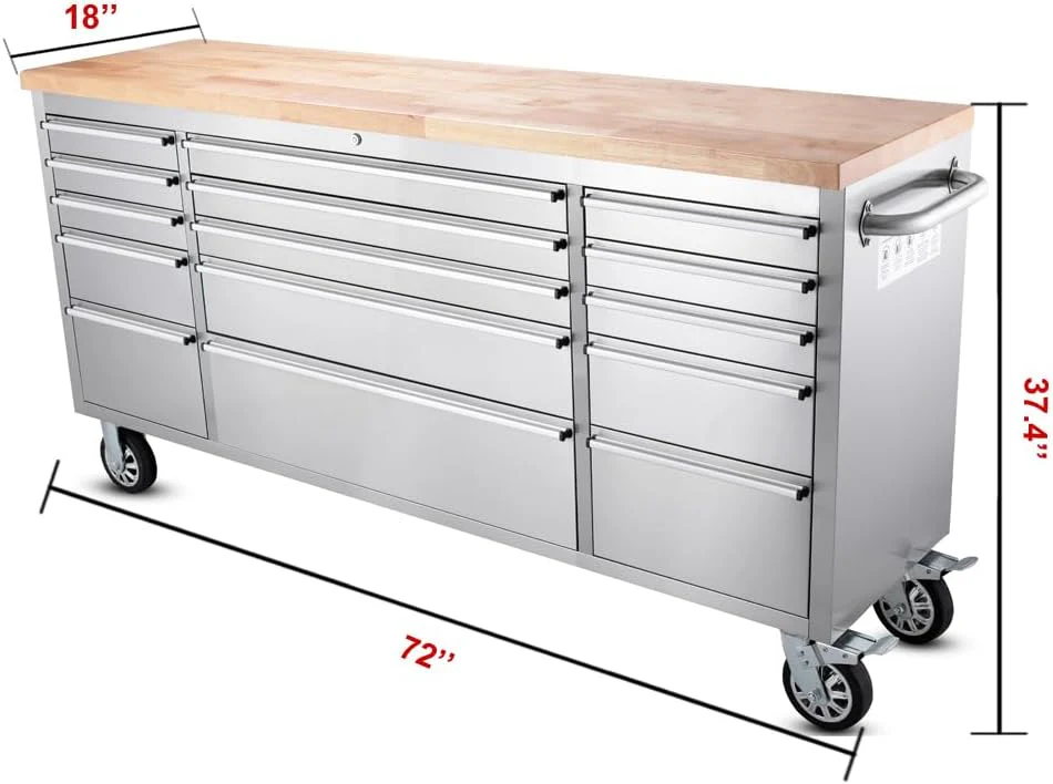 New 6 FT Stainless Steel Tool Bench – 15-Drawer Heavy-Duty Workstation HTC7215W - Image 5