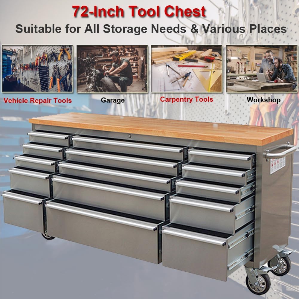 New 6 FT Stainless Steel Tool Bench – 15-Drawer Heavy-Duty Workstation HTC7215W - Image 6