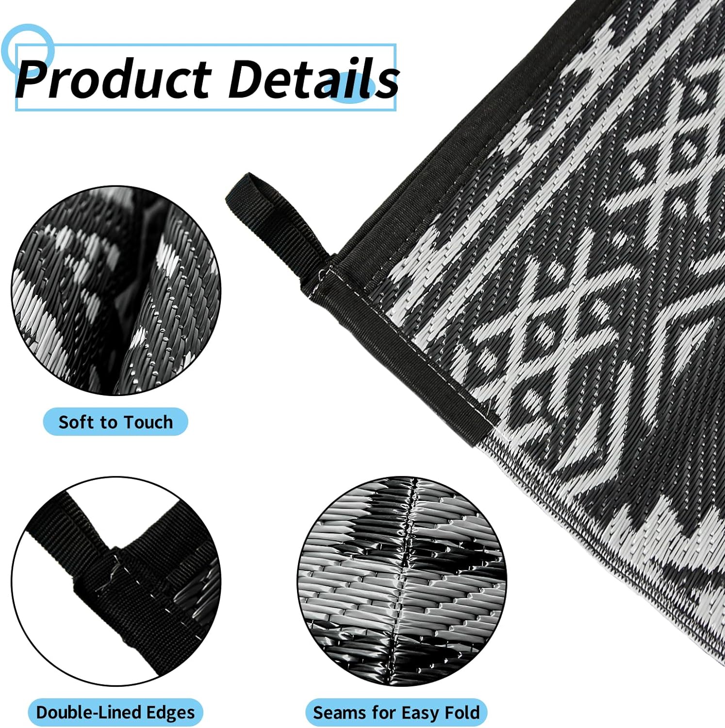 6ft x 9ft Reversible Outdoor RV Camping Mat – Waterproof Plastic Straw Rug with Stakes & Carry Bag - Image 6