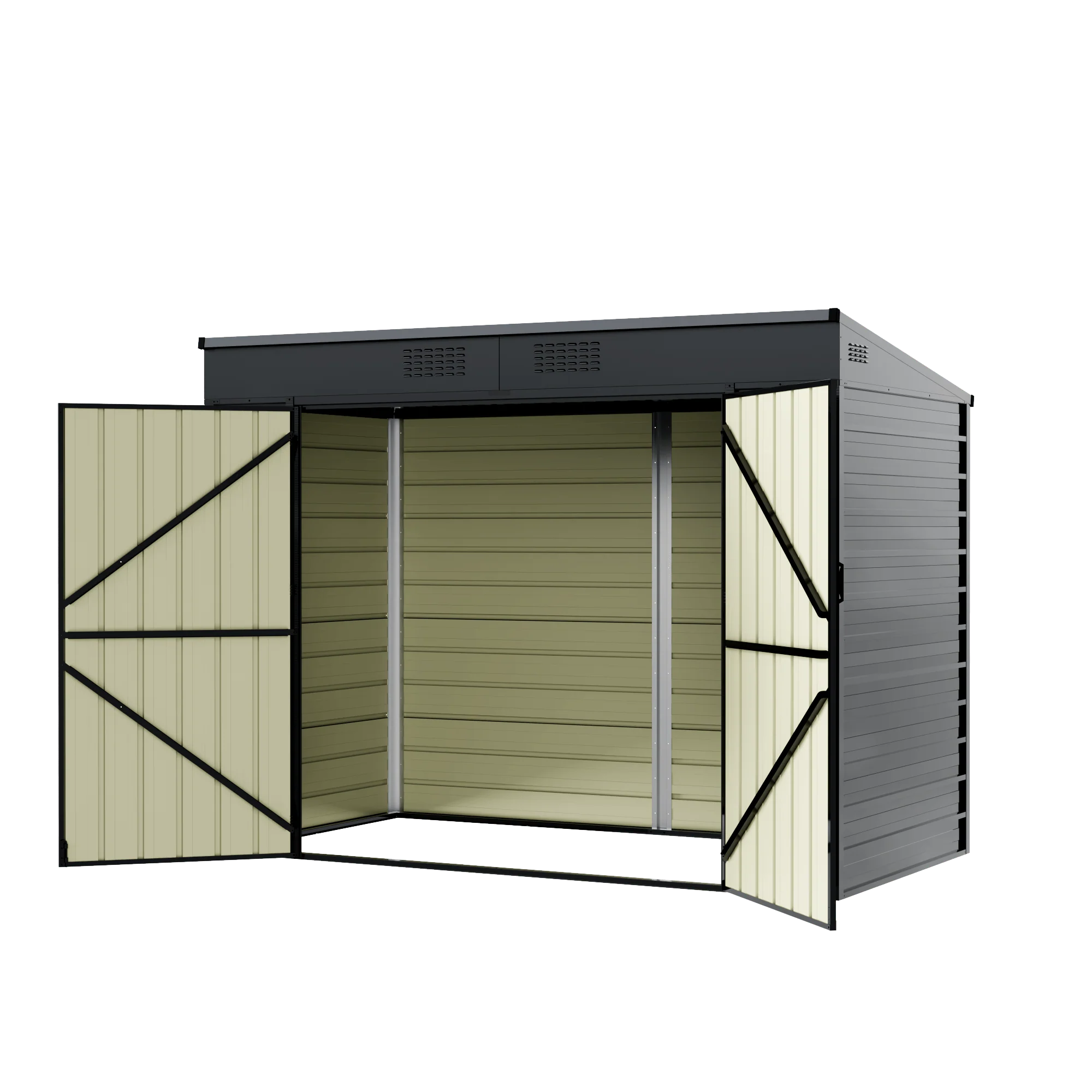 7.5x4.2 ft Outdoor Metal Storage Shed – Dark Grey, Dual Swing Doors, Heavy-Duty Steel Frame EF0804 - Image 2
