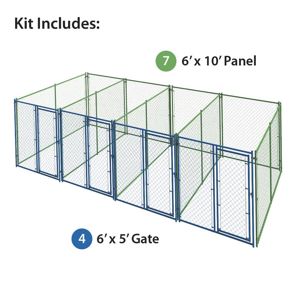 72″ × 10′ × 20′ Galvanized Chain Link Multi-Run Dog Kennel Kit with Divider Panels & Gates – 4-Run System 1711614 - Image 2