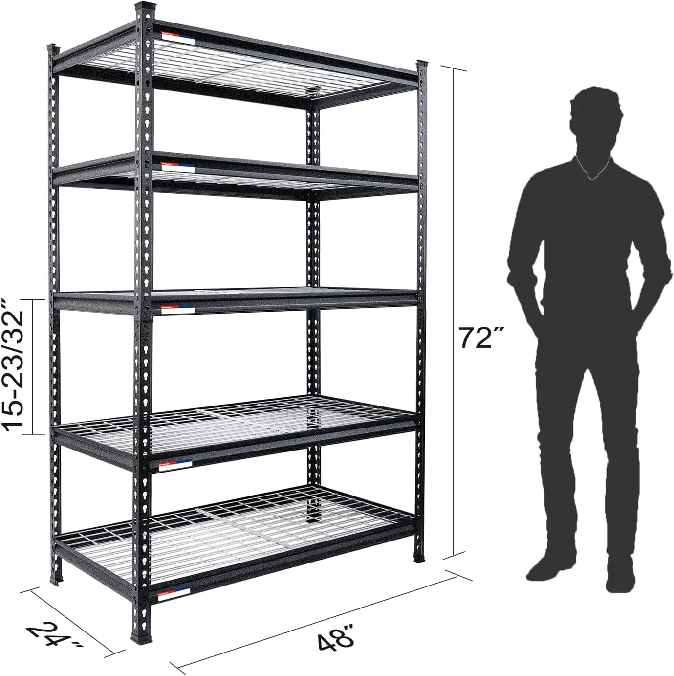 Heavy-Duty 5-Tier Metal Wire Storage Rack – 72" × 47" × 24" Garage Shelving Unit, 2200 lb Capacity | RS724724B - Image 2