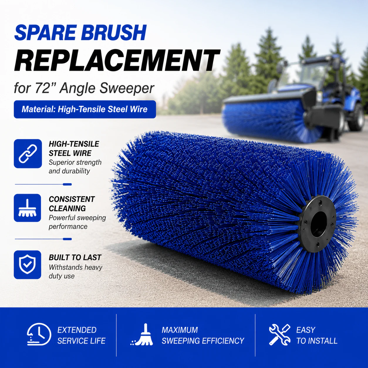 Spare Brush Replacement for 72" Skid Steer Hydraulic Angle Broom SBA72RB2