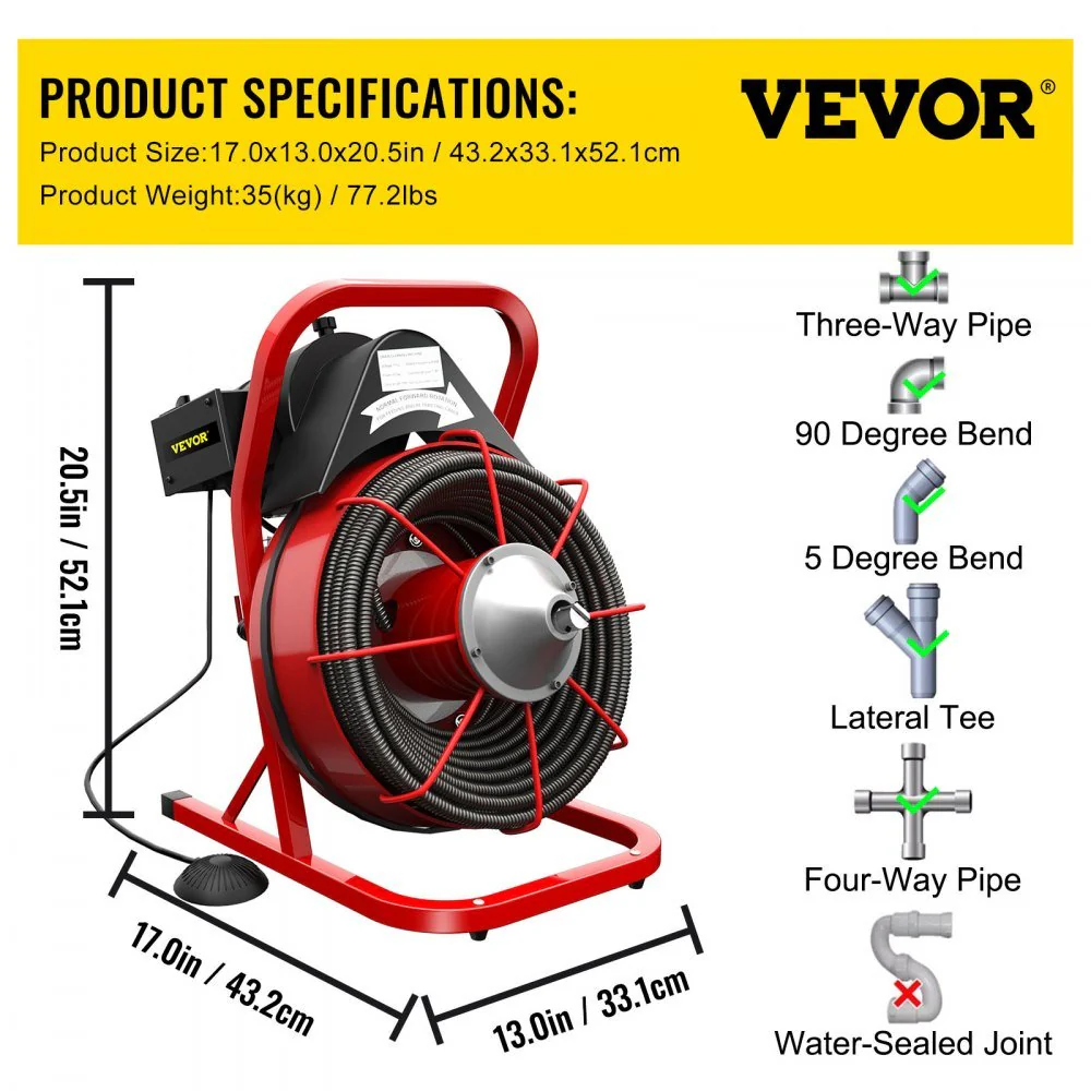 New 75 Ft Electric Drain Cleaner Machine | Heavy-Duty Plumbing Snake for Pipes & Drains | SKU 516423 - Image 6