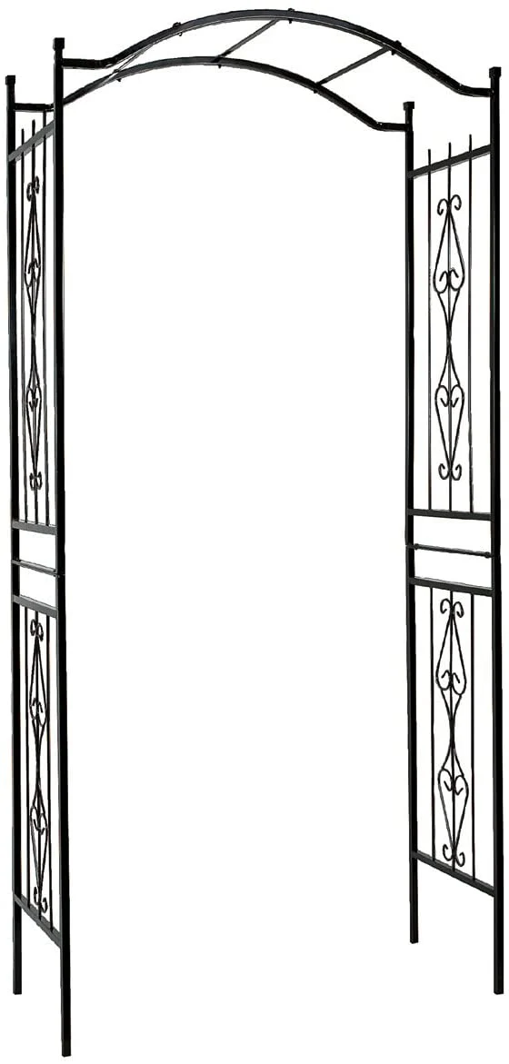 77" Steel Garden Arbor Arch – Black Trellis for Vines & Weddings | XYZ118