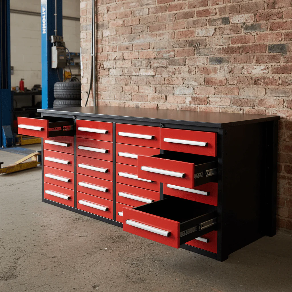 7FT Heavy-Duty Steel Tool Bench – Workbench with Drawers for Garage & Workshop