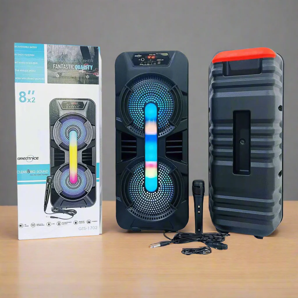 8" Bluetooth Party Speaker with Mic – Rechargeable Sound System, USB/TF/FM, Dual 10W Output | GTS1702
