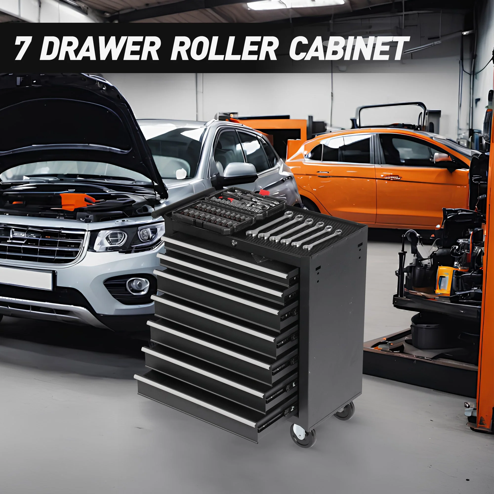 7 Drawer Garage Tool Cabinet Heavy Duty Steel Rolling Storage with Casters 31307 - Image 6