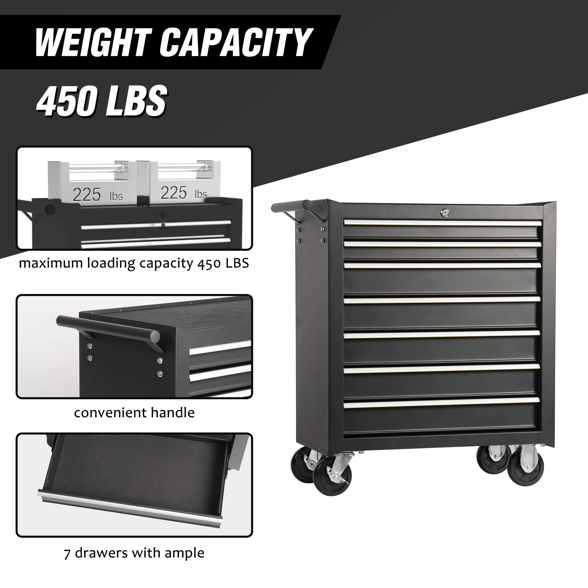 7 Drawer Garage Tool Cabinet Heavy Duty Steel Rolling Storage with Casters 31307 - Image 8