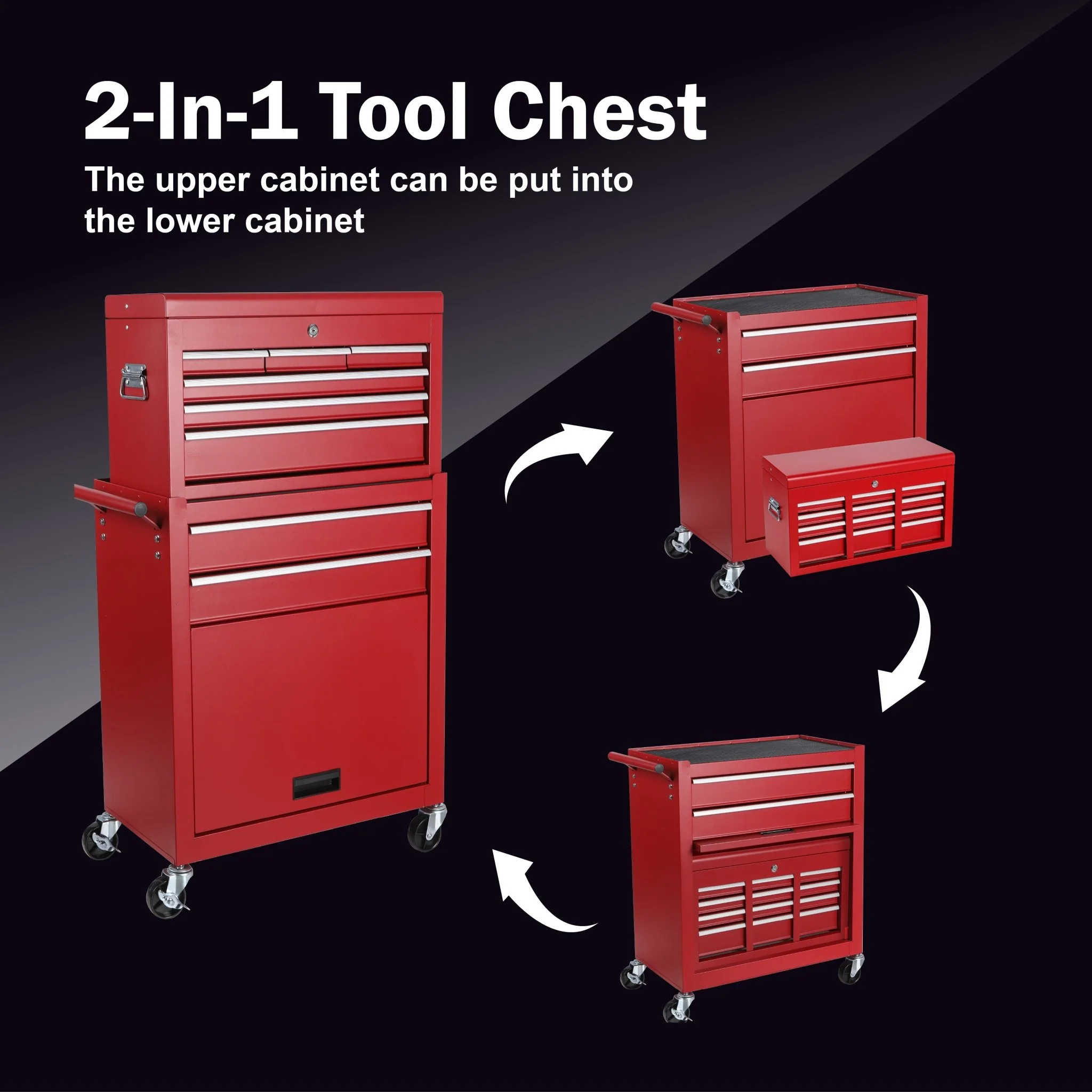 8 Drawer Rolling Tool Cabinet with Casters Heavy Duty Steel Garage Storage – Black Red Blue Orange - Image 24