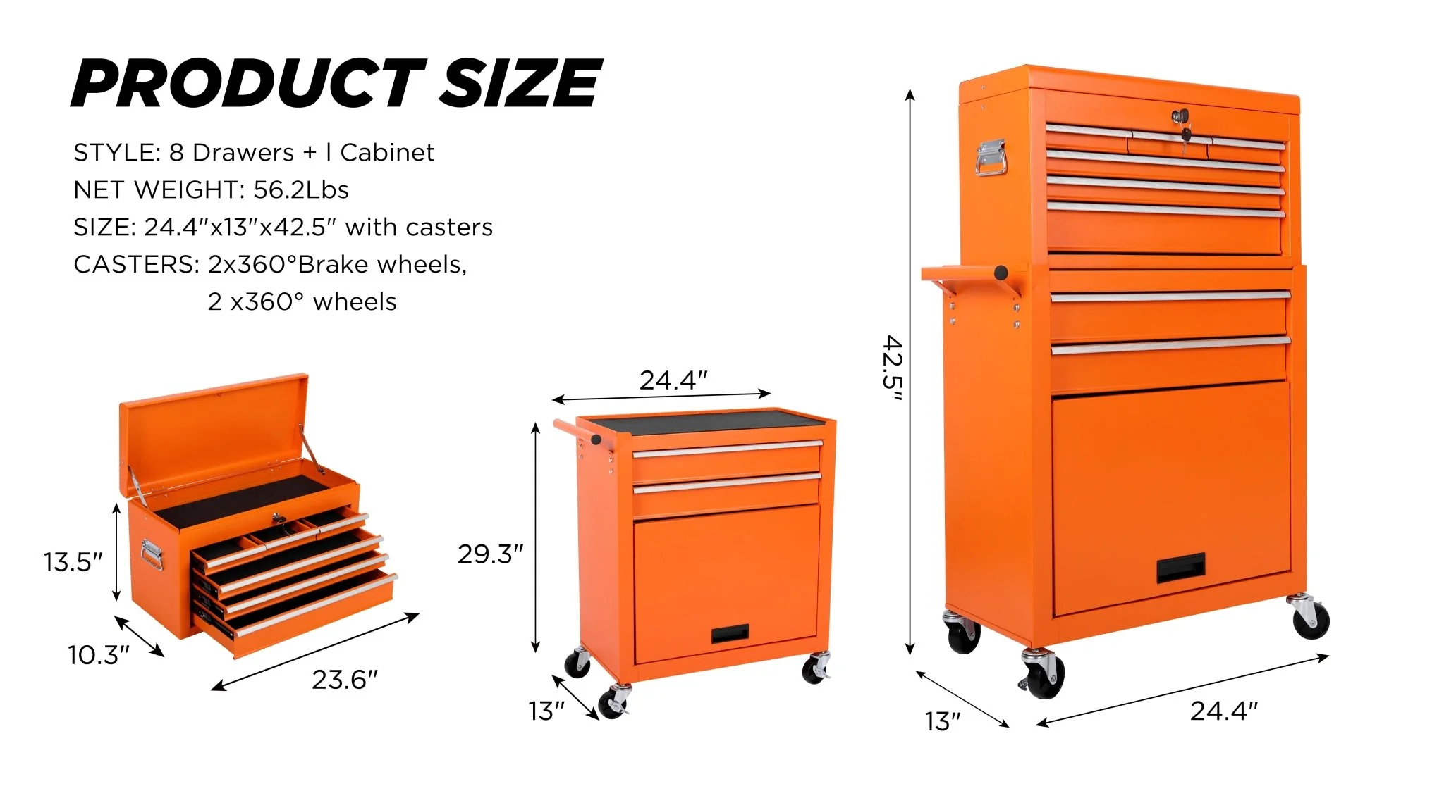 8 Drawer Rolling Tool Cabinet with Casters Heavy Duty Steel Garage Storage – Black Red Blue Orange - Image 28