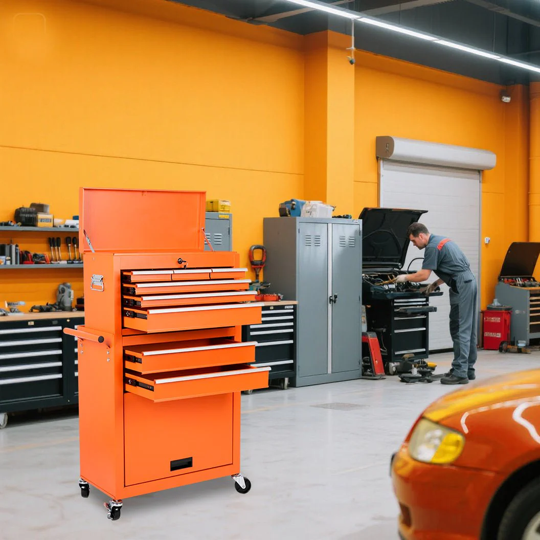 8 Drawer Rolling Tool Cabinet with Casters Heavy Duty Steel Garage Storage – Black Red Blue Orange - Image 29