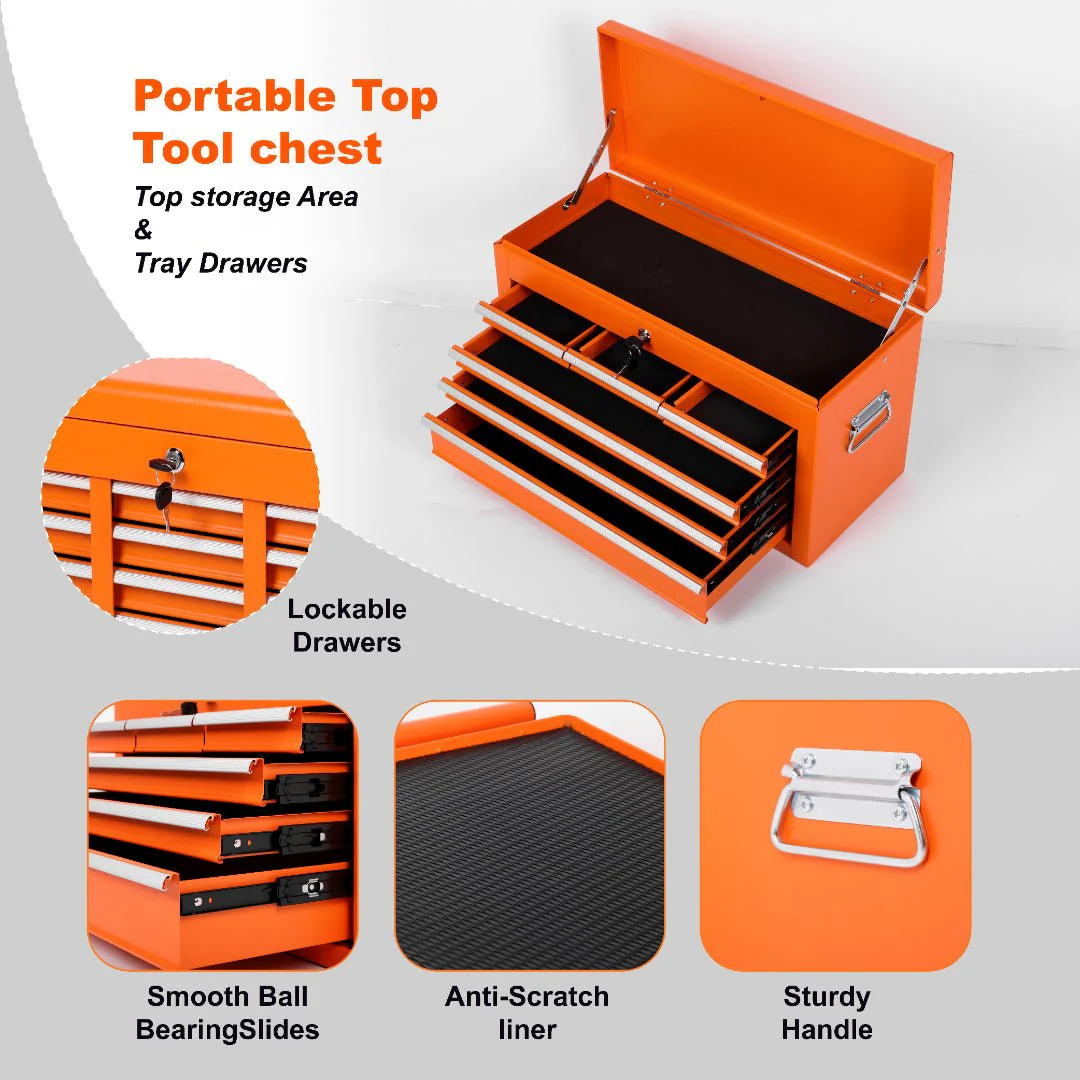 8 Drawer Rolling Tool Cabinet with Casters Heavy Duty Steel Garage Storage – Black Red Blue Orange - Image 30