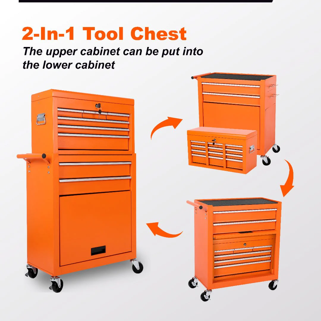 8 Drawer Rolling Tool Cabinet with Casters Heavy Duty Steel Garage Storage – Black Red Blue Orange - Image 33