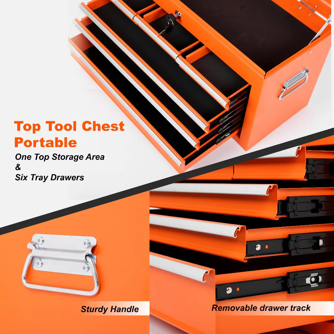 8 Drawer Rolling Tool Cabinet with Casters Heavy Duty Steel Garage Storage – Black Red Blue Orange - Image 34