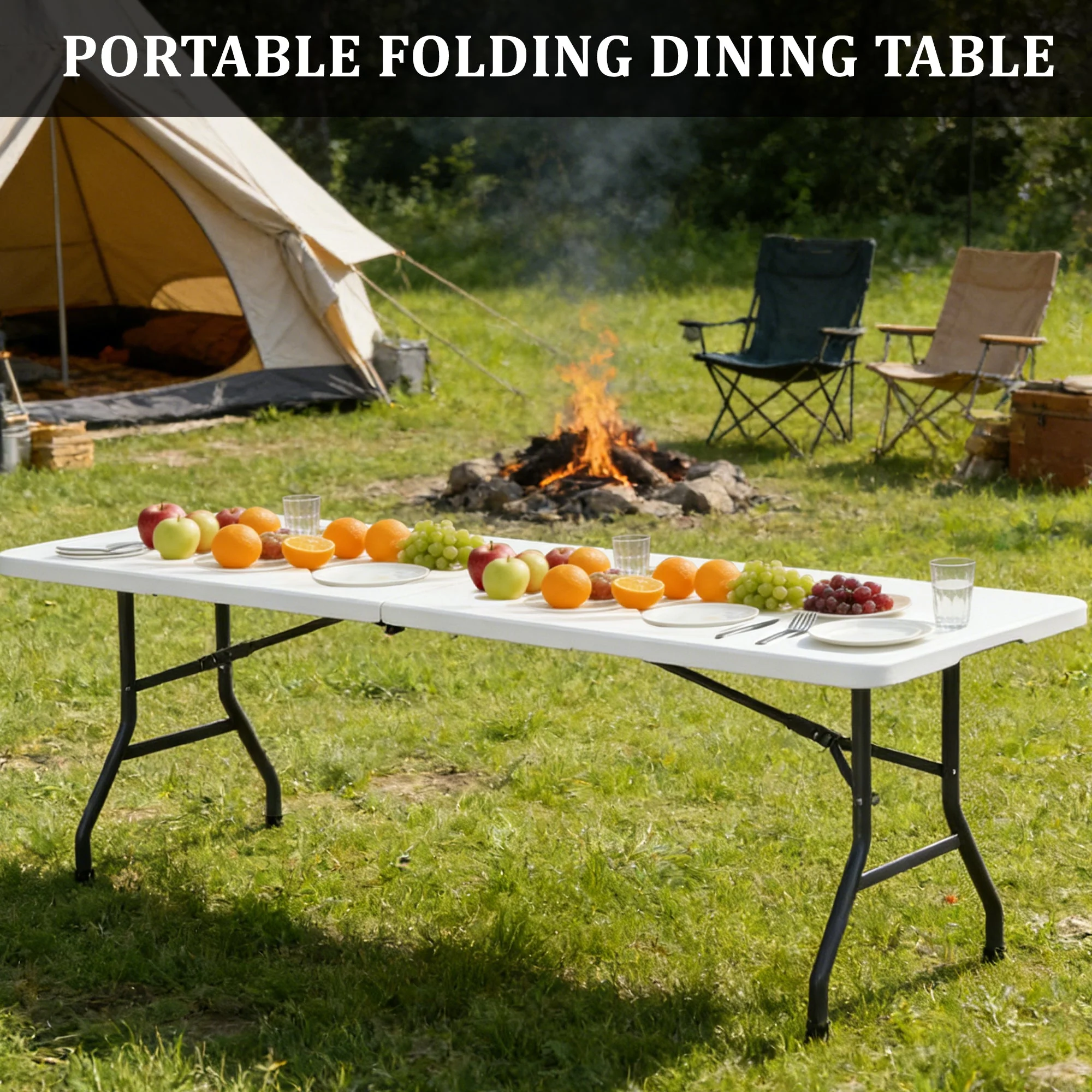 8-Foot Folding Utility Table Portable Plastic Event Table Heavy-Duty AMCPT2474 - Image 6