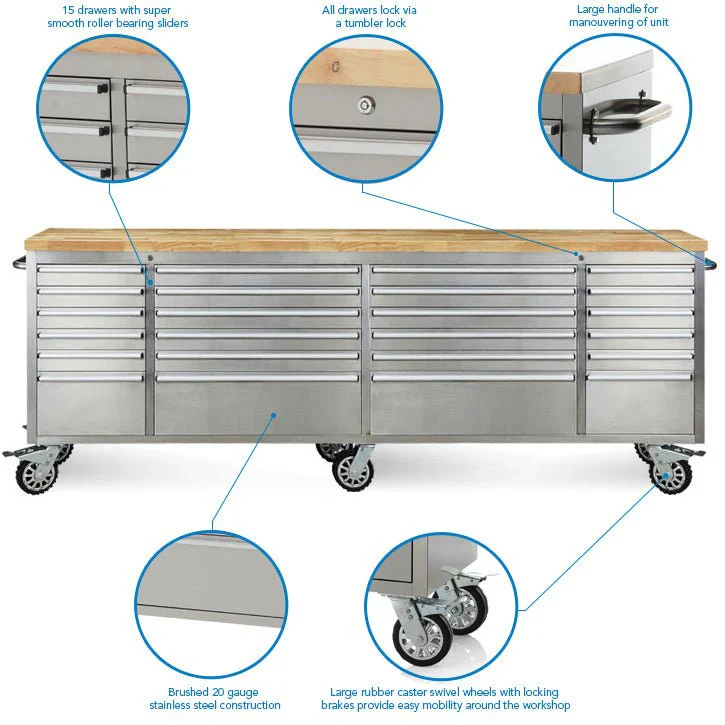 8 FT Stainless Steel Workbench – Heavy-Duty with 24 Lockable Drawers | HTC9624 - Image 3