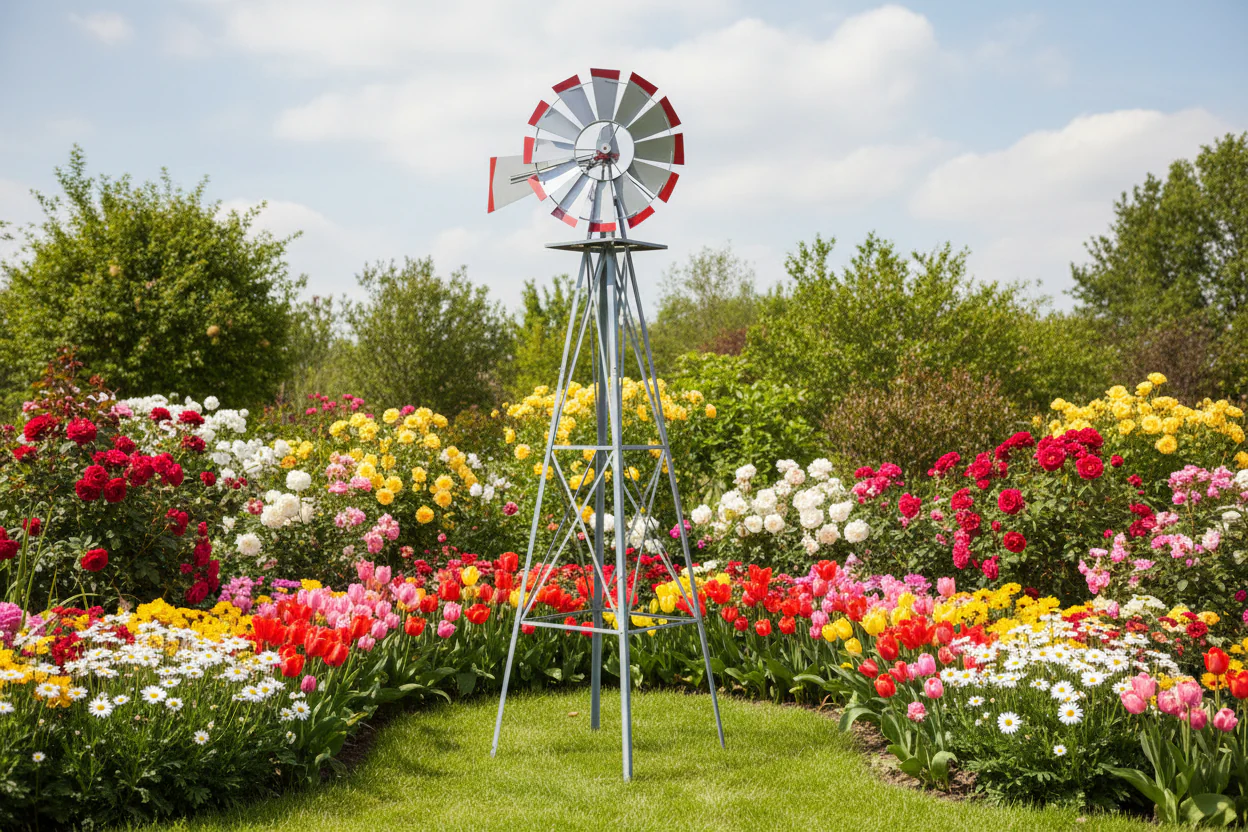 New 8 FT Steel Garden Windmill – Decorative Metal Yard Spinner for Wind Speed & Direction Monitoring 8FTWM - Image 2