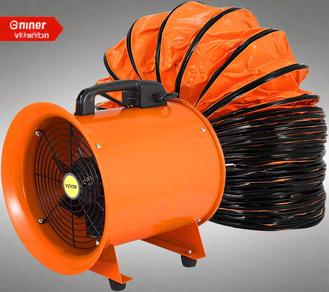 New 8″ High-Velocity Ventilation Blower with 2800 RPM Motor & 32 Ft Flexible PVC Ducting – Industrial Exhaust Fan for Air Circulation & Fume Extraction G001V1