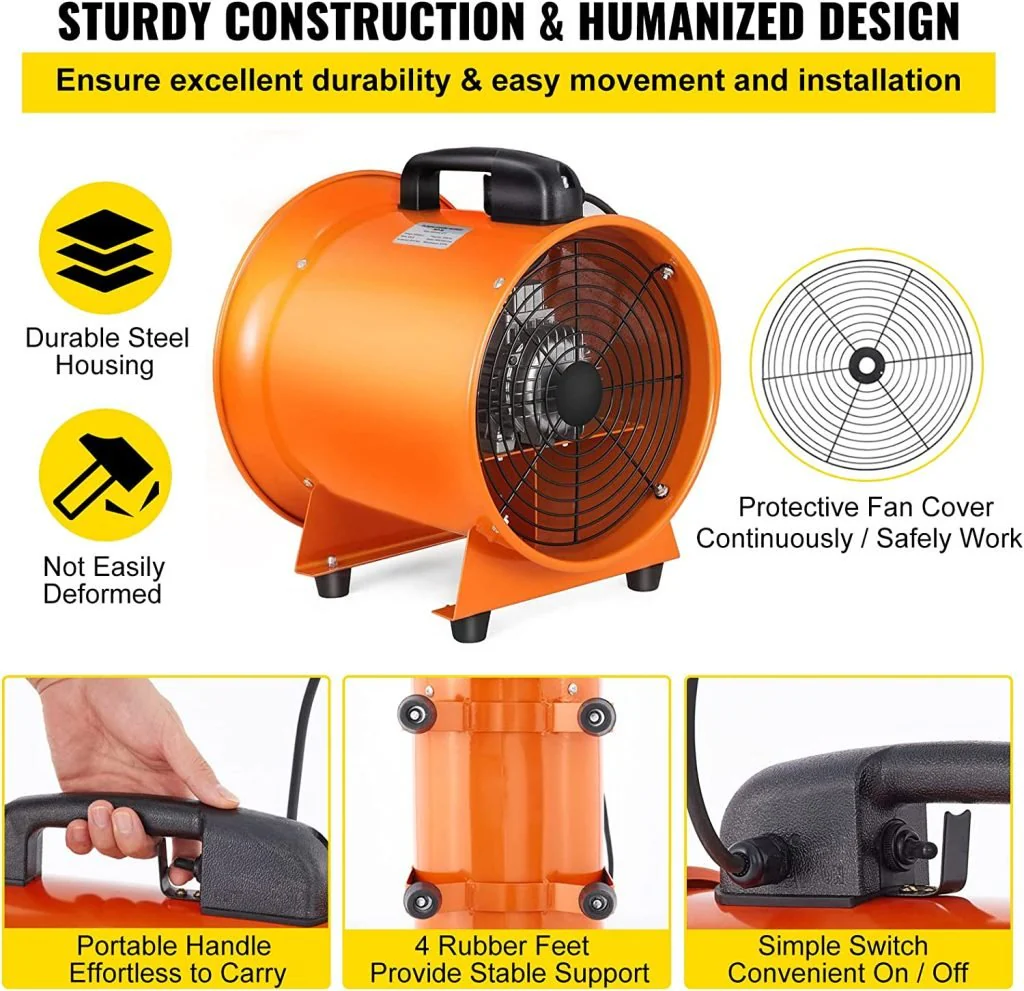 New 8″ High-Velocity Ventilation Blower with 2800 RPM Motor & 32 Ft Flexible PVC Ducting – Industrial Exhaust Fan for Air Circulation & Fume Extraction G001V1 - Image 7