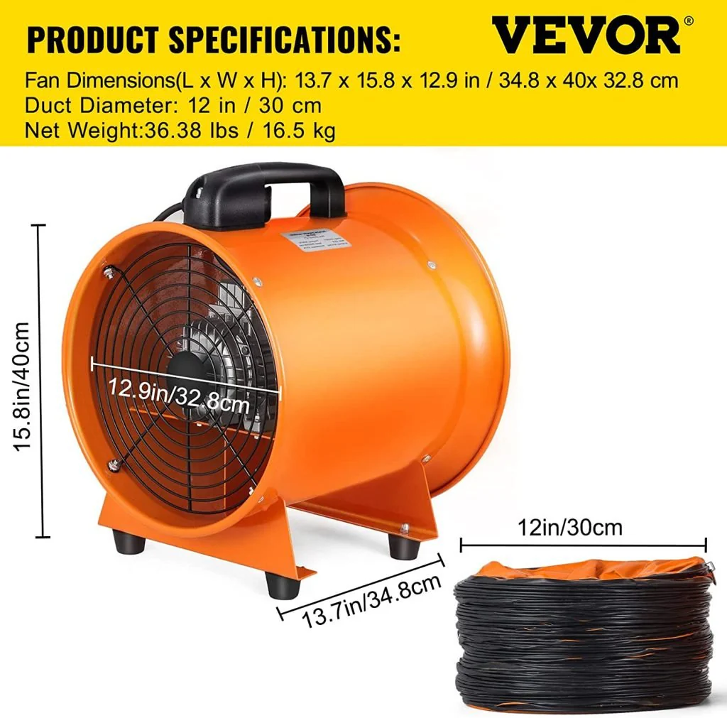 New 8″ High-Velocity Ventilation Blower with 2800 RPM Motor & 32 Ft Flexible PVC Ducting – Industrial Exhaust Fan for Air Circulation & Fume Extraction G001V1 - Image 9