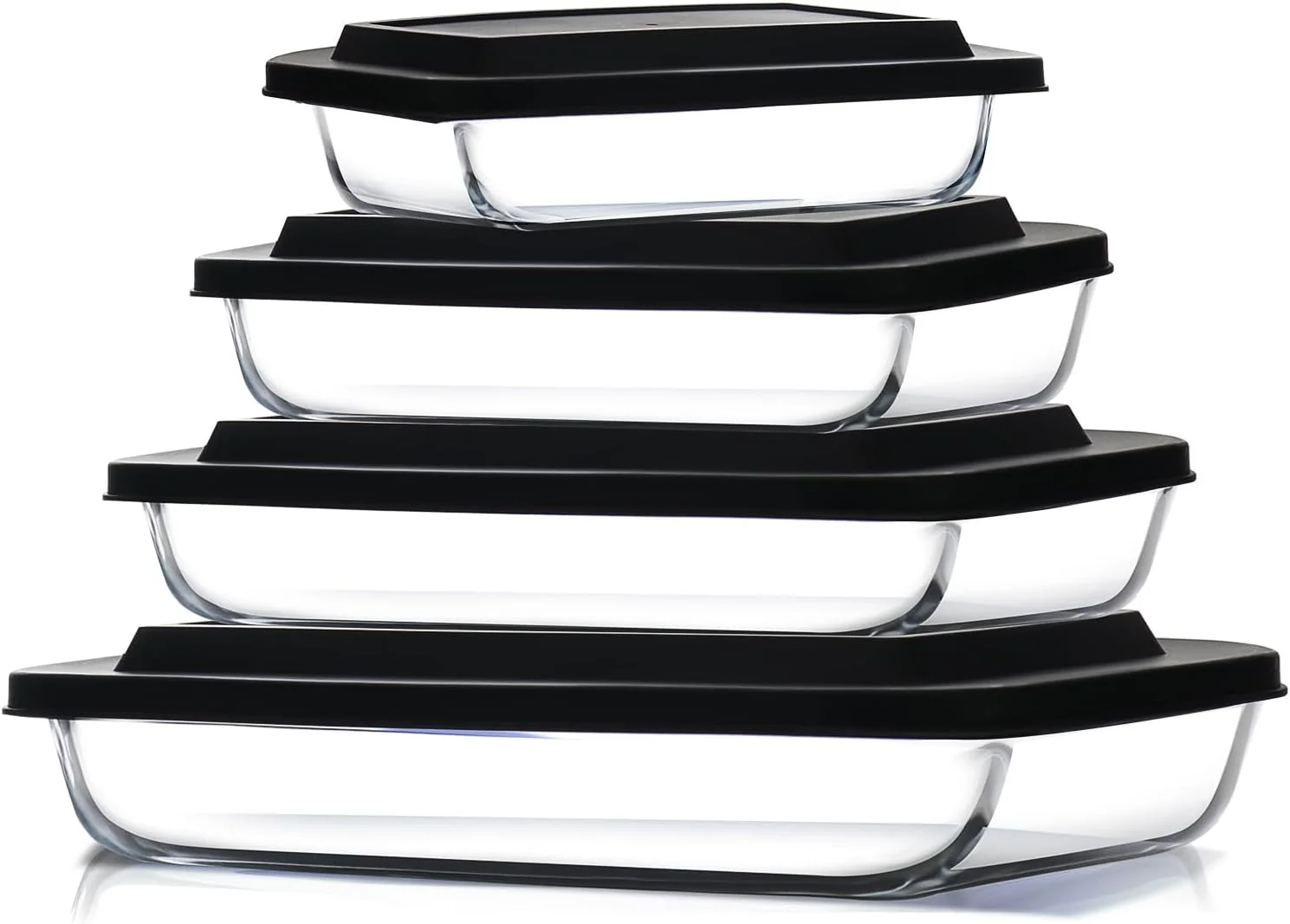 8-Piece Deep Glass Casserole Dish Set with Plastic Lids – Rectangular Freezer-to-Oven Bakeware S8241