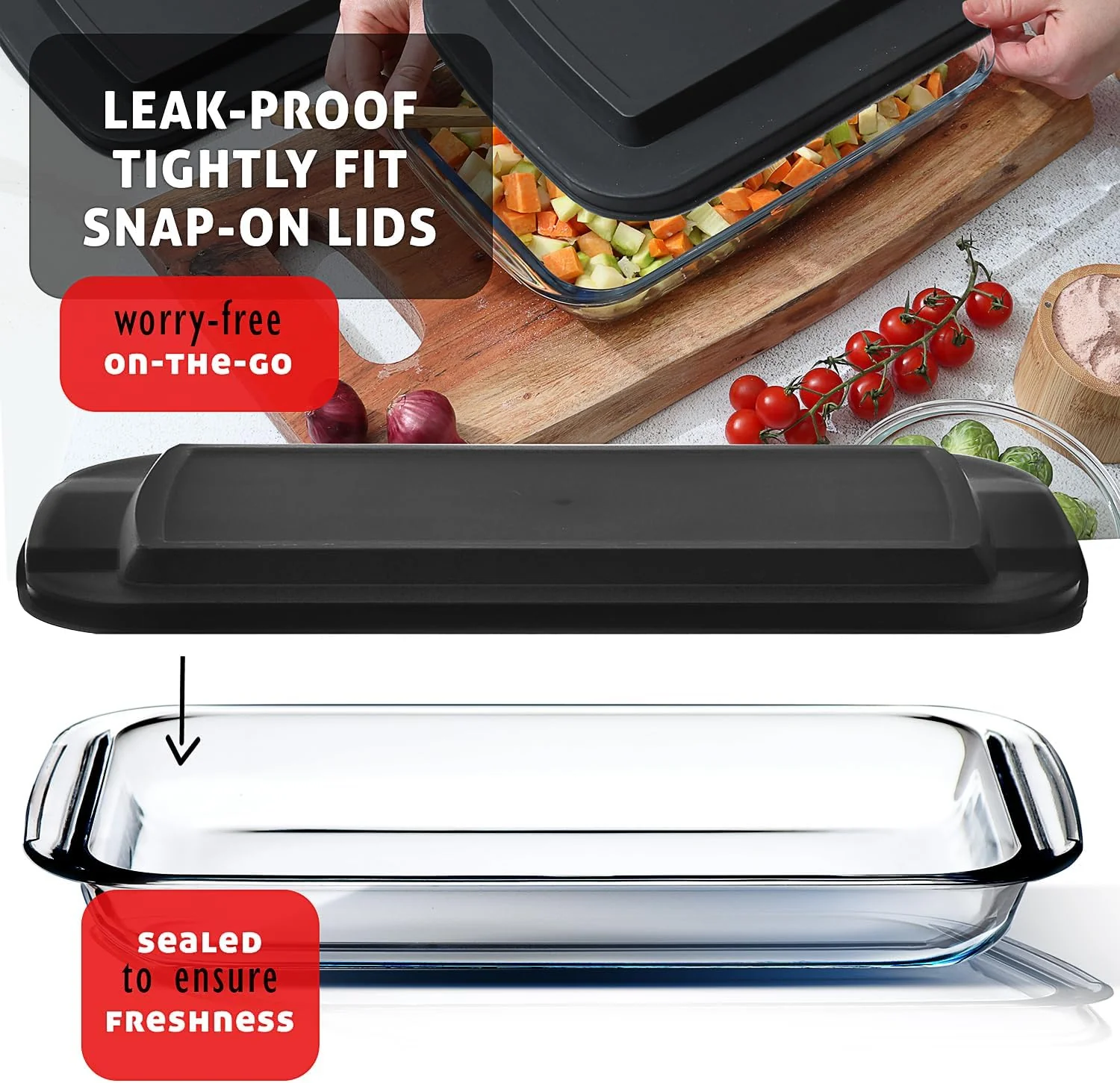 8-Piece Deep Glass Casserole Dish Set with Plastic Lids – Rectangular Freezer-to-Oven Bakeware S8241 - Image 3
