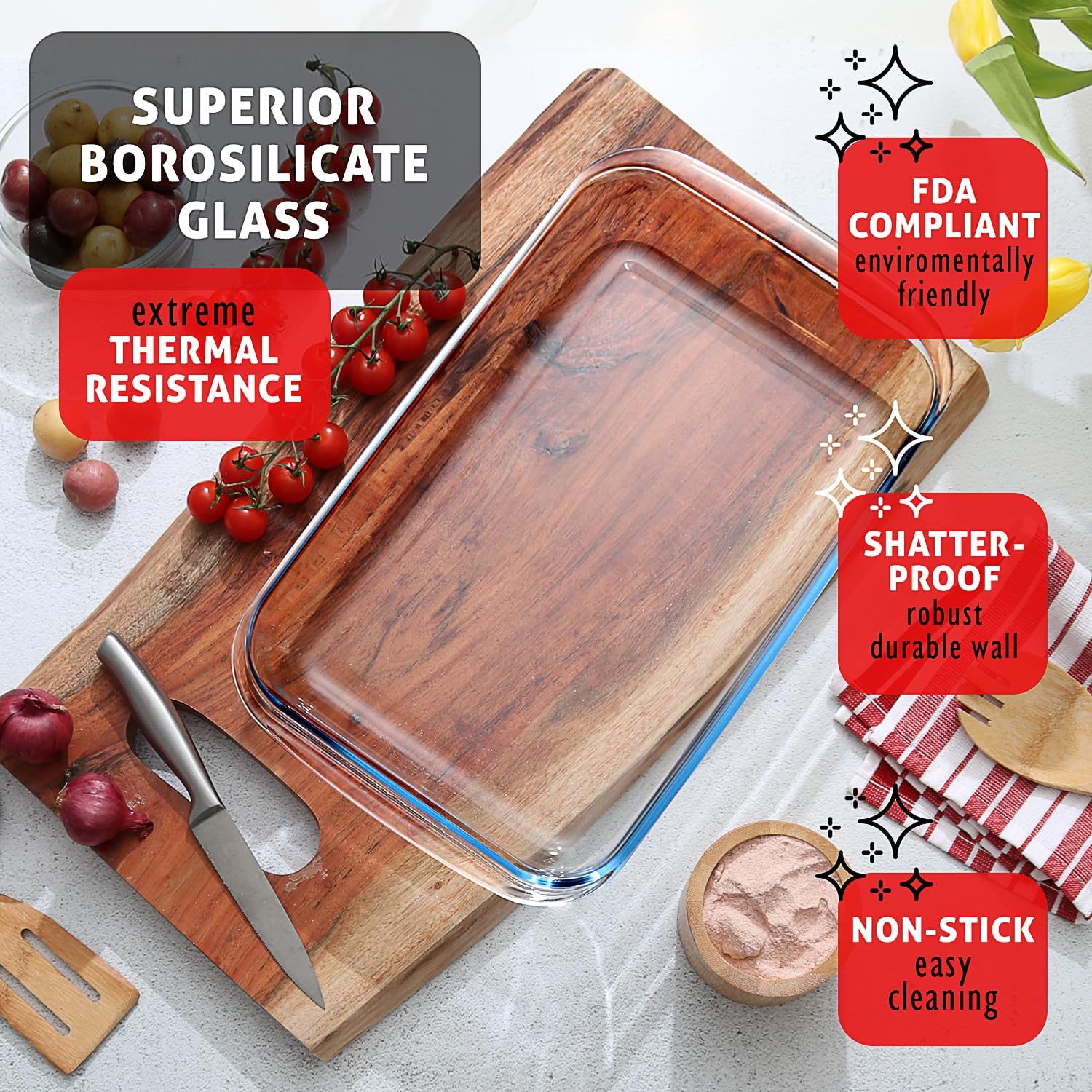 8-Piece Deep Glass Casserole Dish Set with Plastic Lids – Rectangular Freezer-to-Oven Bakeware S8241 - Image 4