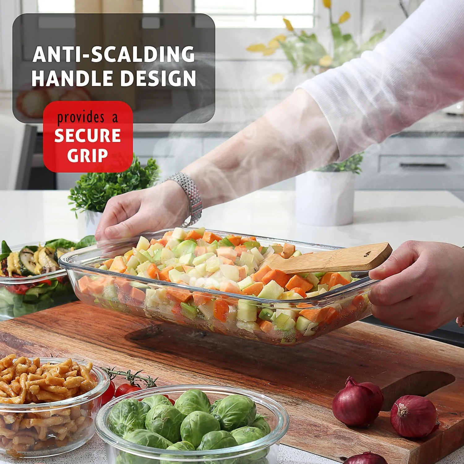 8-Piece Deep Glass Casserole Dish Set with Plastic Lids – Rectangular Freezer-to-Oven Bakeware S8241 - Image 5