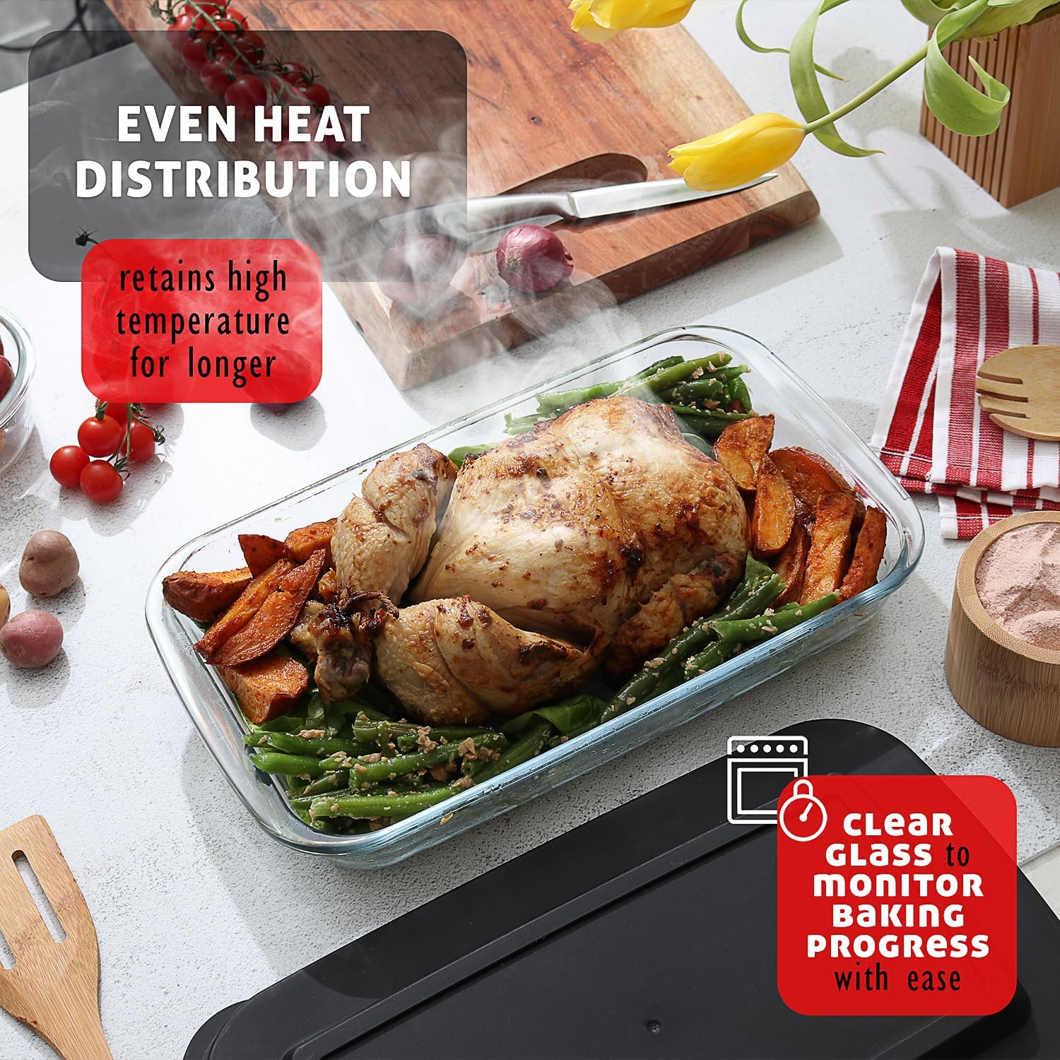 8-Piece Deep Glass Casserole Dish Set with Plastic Lids – Rectangular Freezer-to-Oven Bakeware S8241 - Image 6