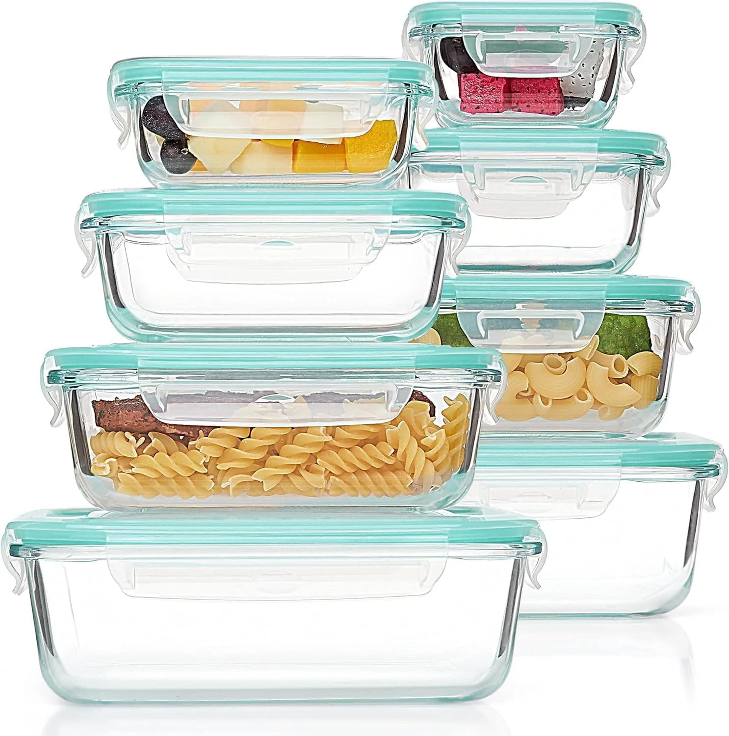 8-Piece Glass Food Storage Container Set Rectangular & Square Airtight Locking Lids Meal Prep S1344
