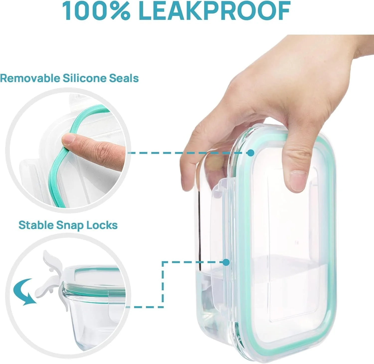 8-Piece Glass Food Storage Container Set Rectangular & Square Airtight Locking Lids Meal Prep S1344 - Image 4