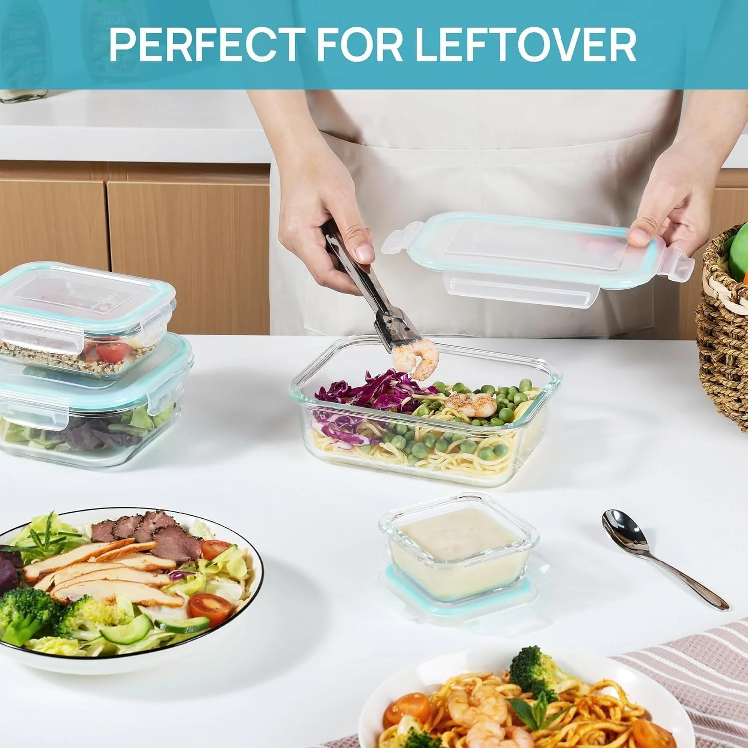 8-Piece Glass Food Storage Container Set Rectangular & Square Airtight Locking Lids Meal Prep S1344 - Image 5
