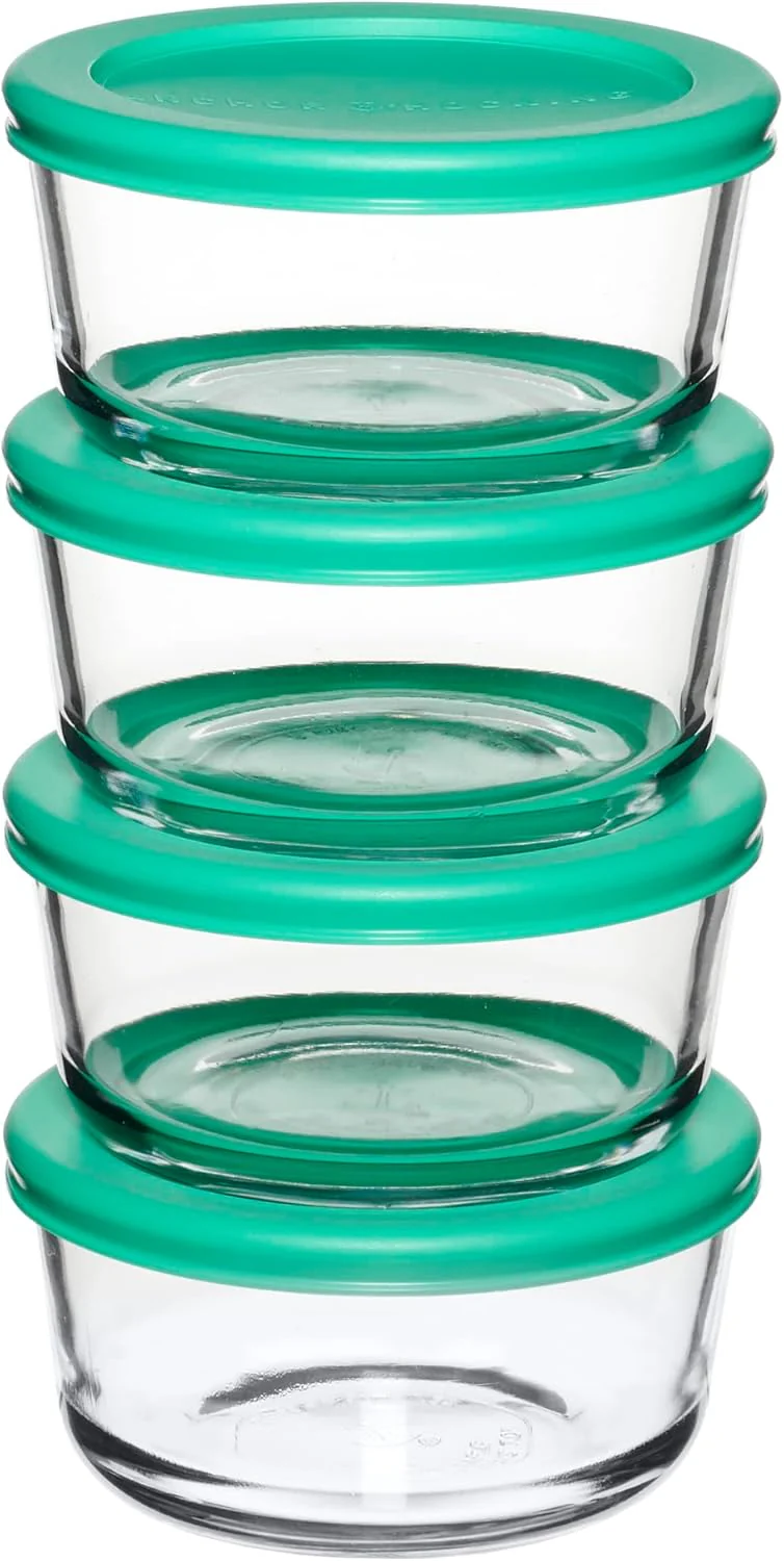 8-Piece Glass Food Storage Containers 2-Cup Round with Lids BPA Free Microwave Oven Safe S1343